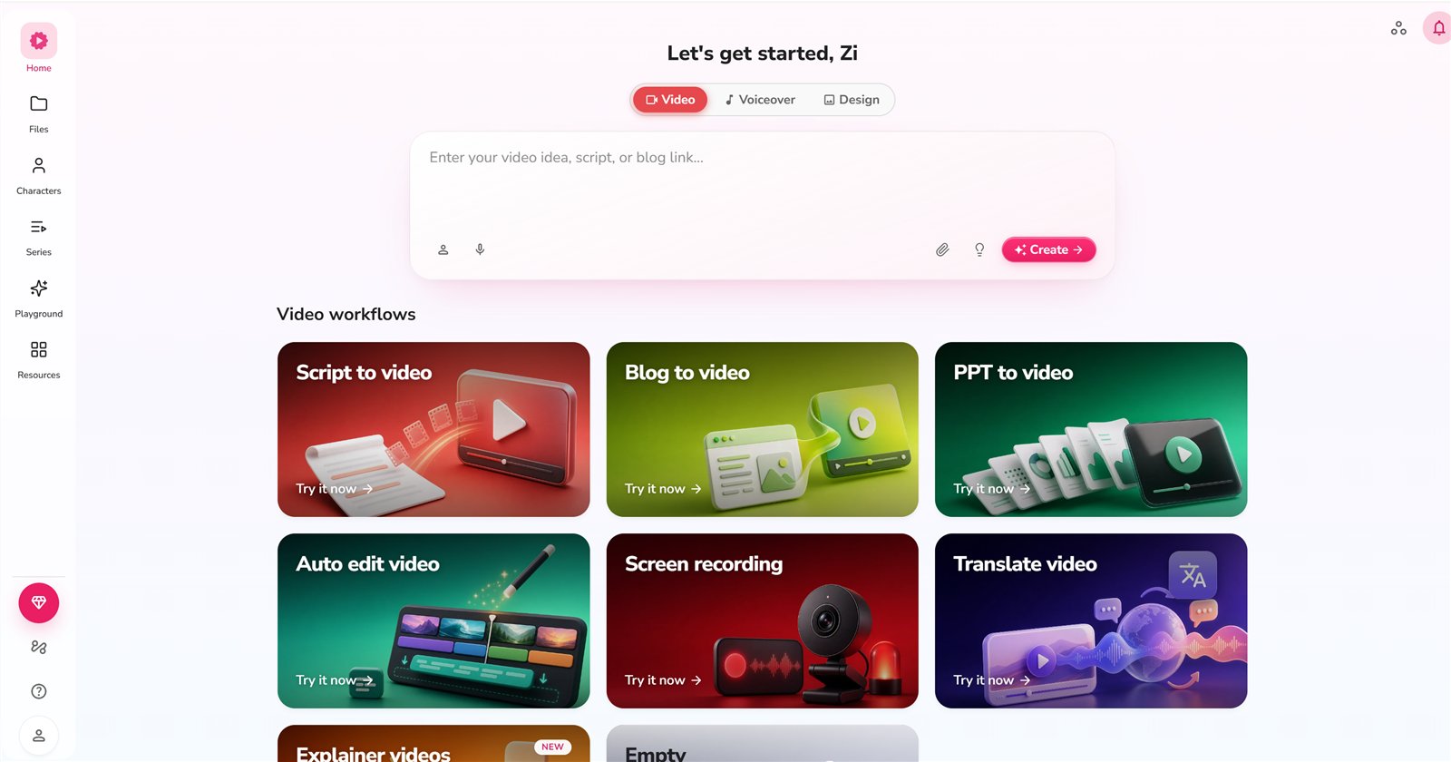 Fliki workspace dashboard