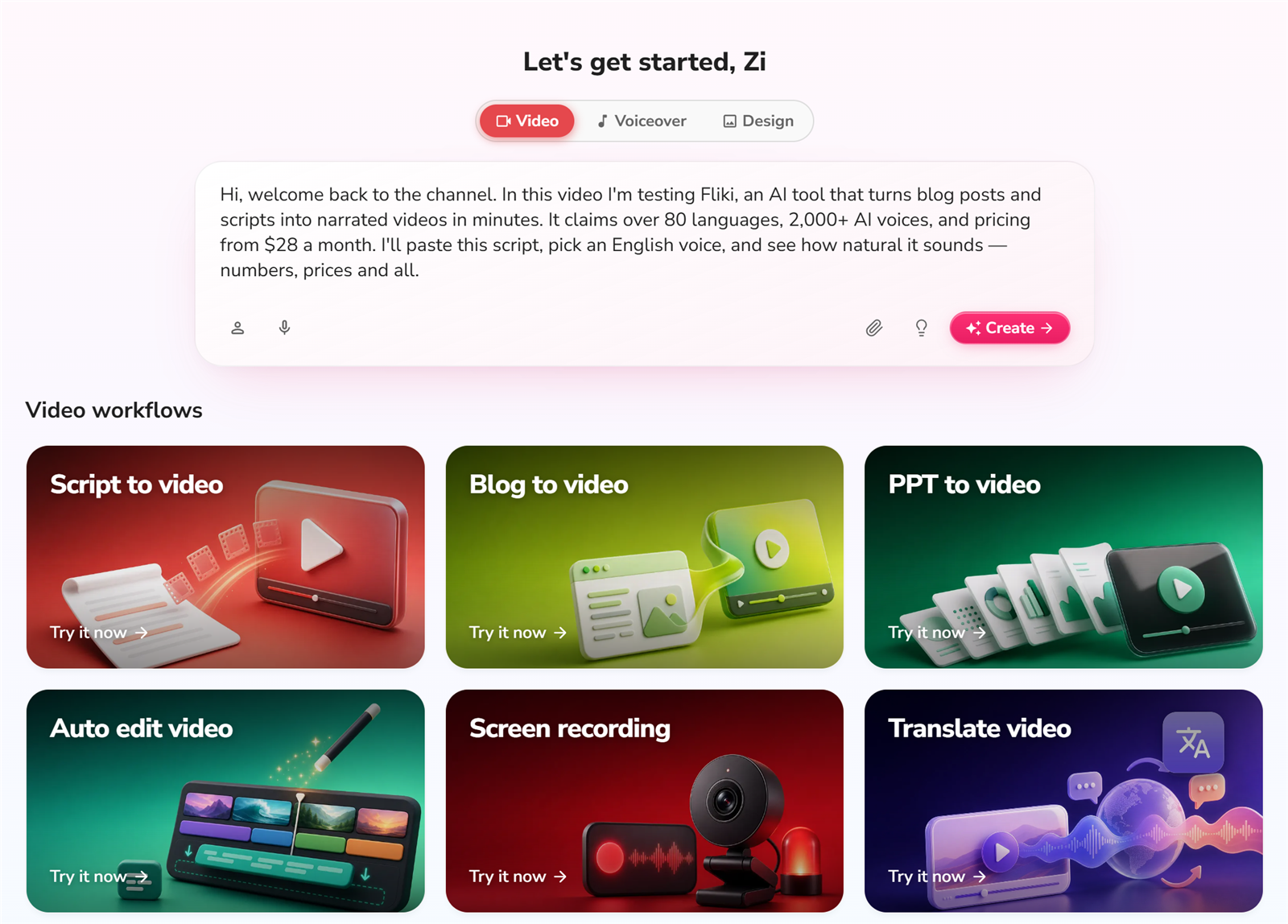 Fliki script input page