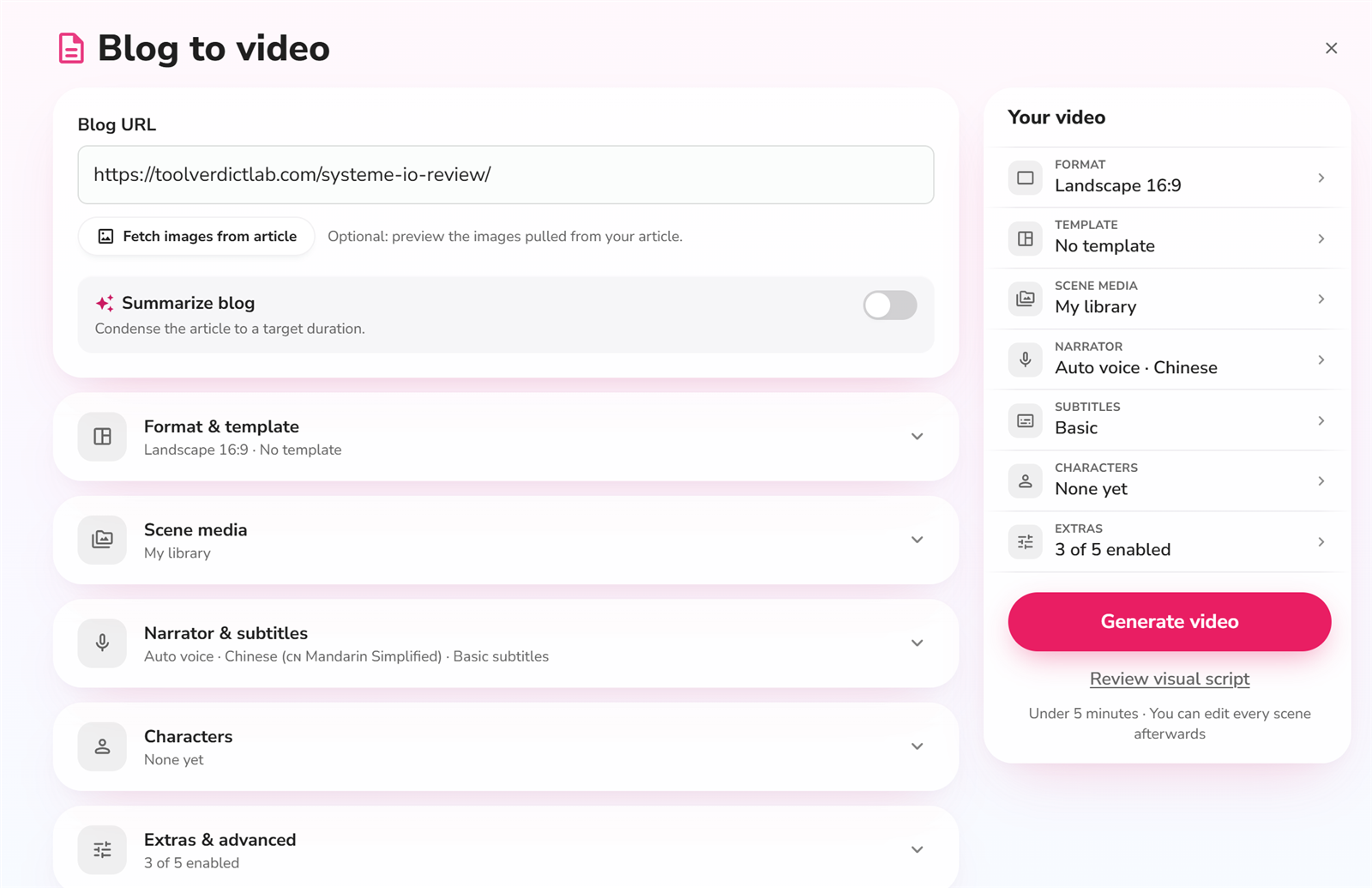 Fliki URL to video result