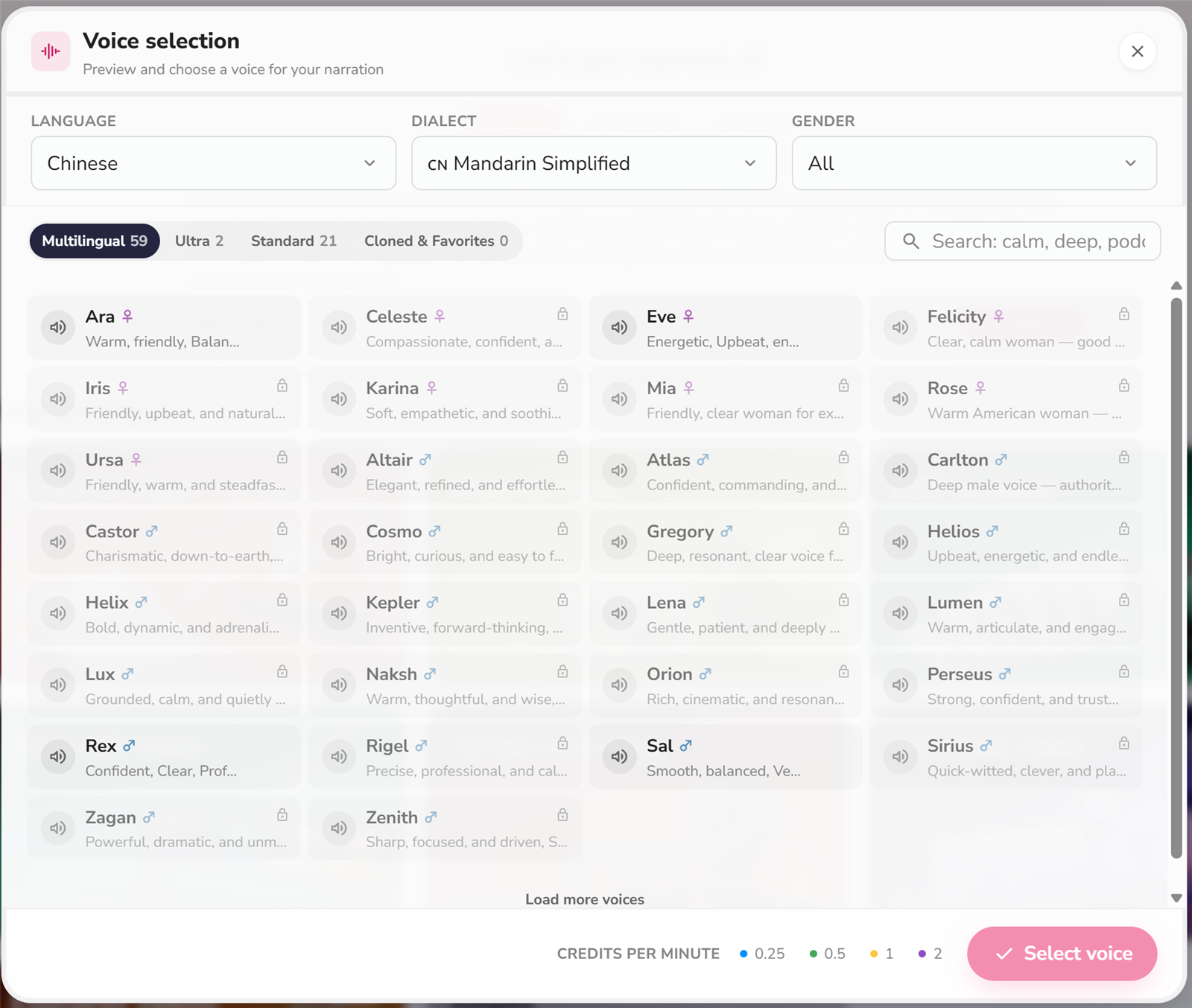 Fliki voice selection