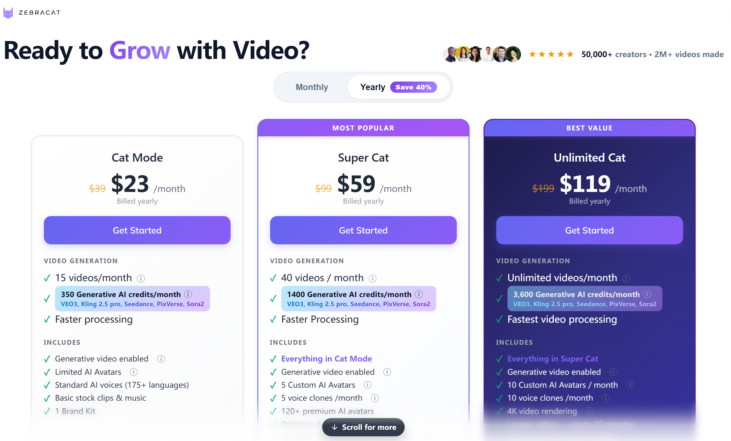 Zebracat pricing plans