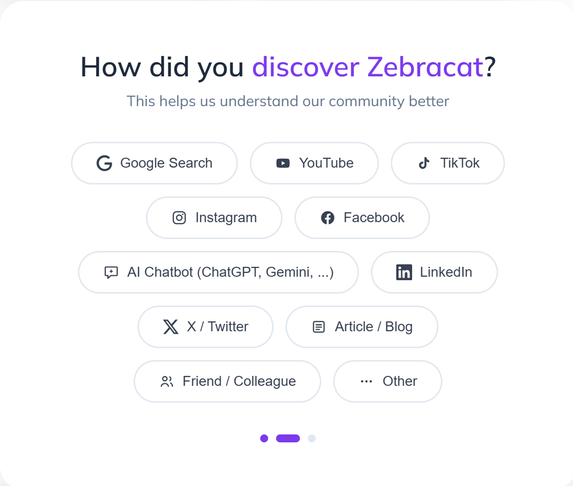 Zebracat signup page