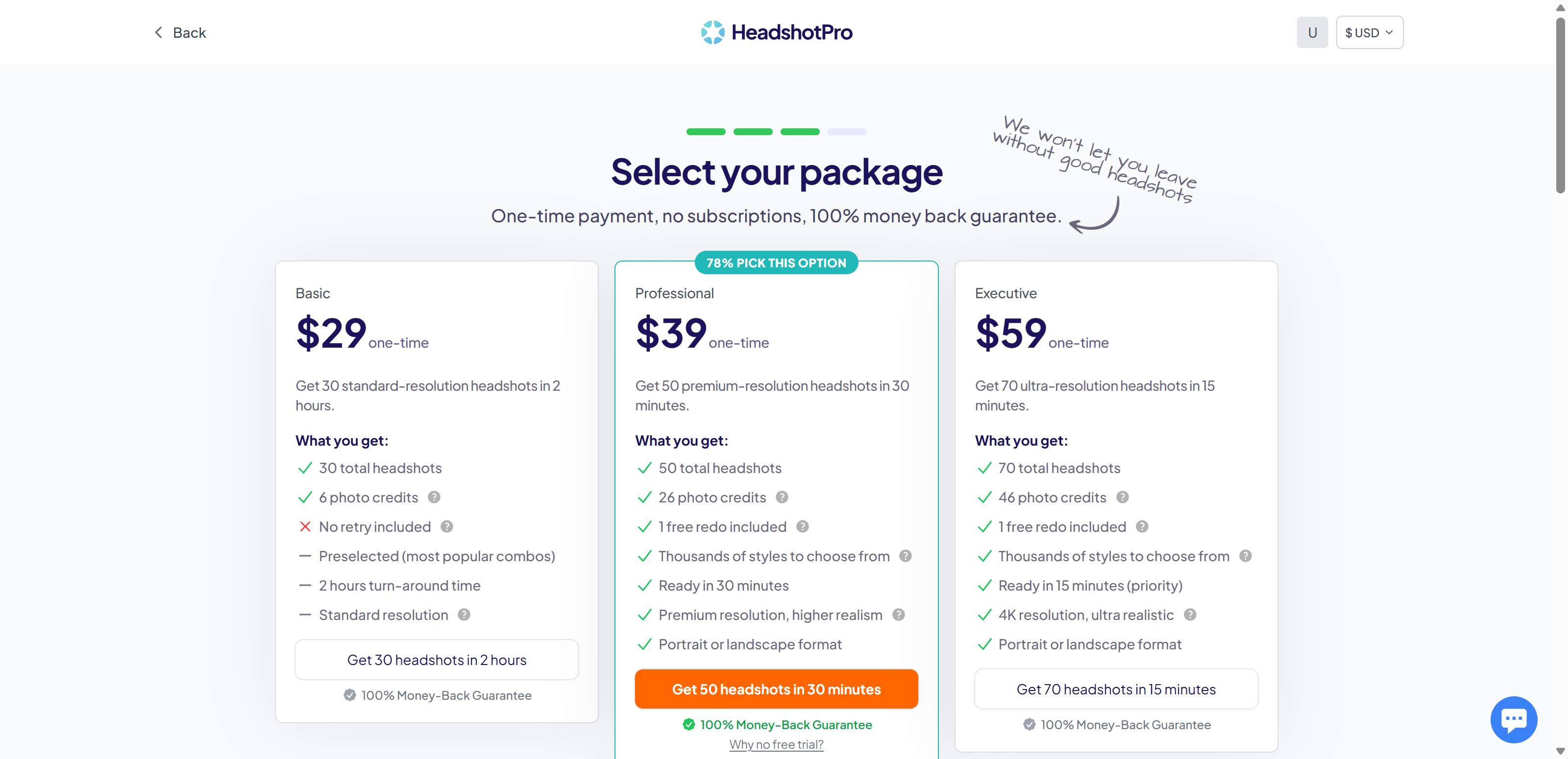 HeadshotPro pricing